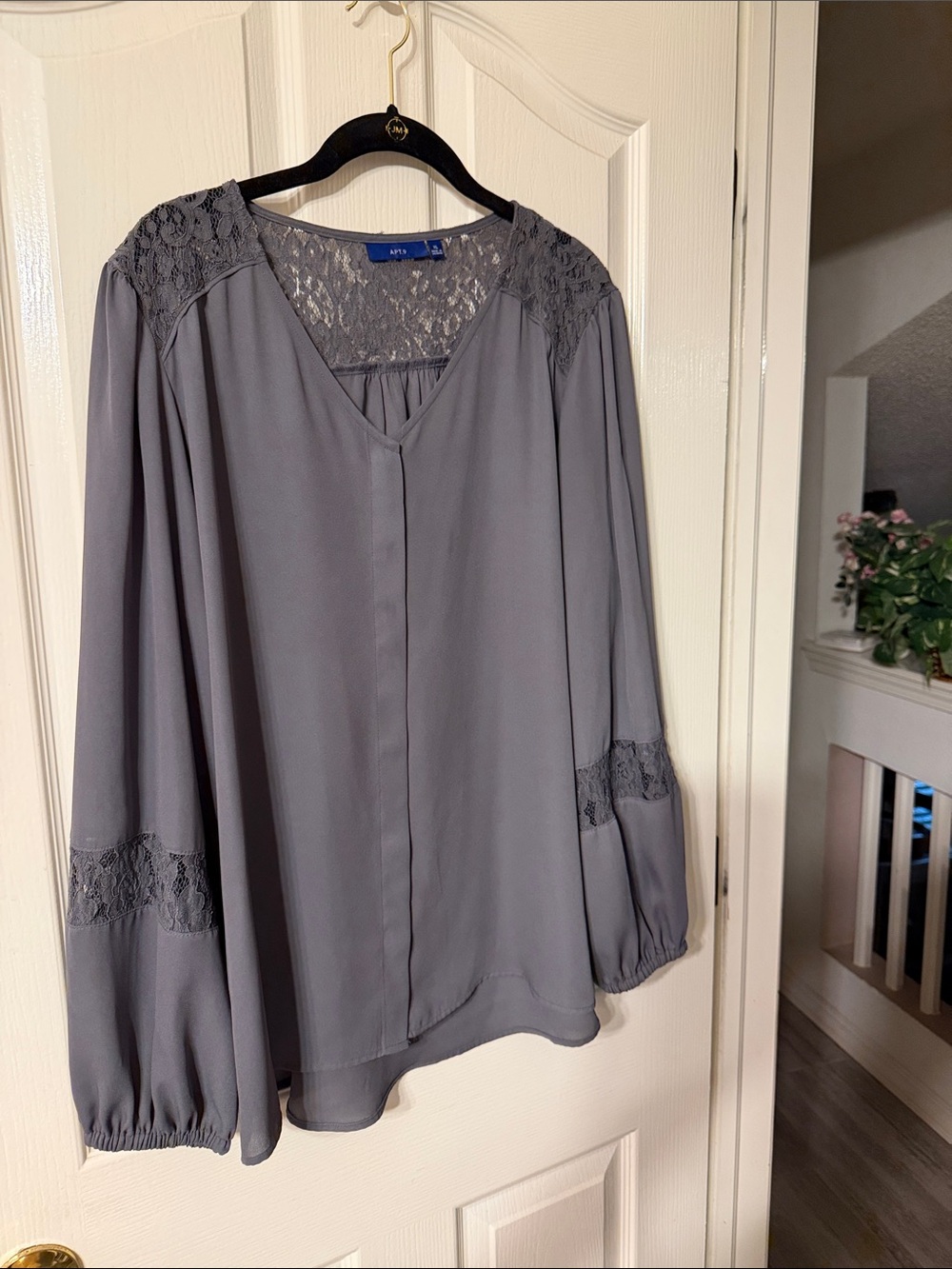 Apt. 9 Slate Gray Lace-Yoke V-Neck Blouse